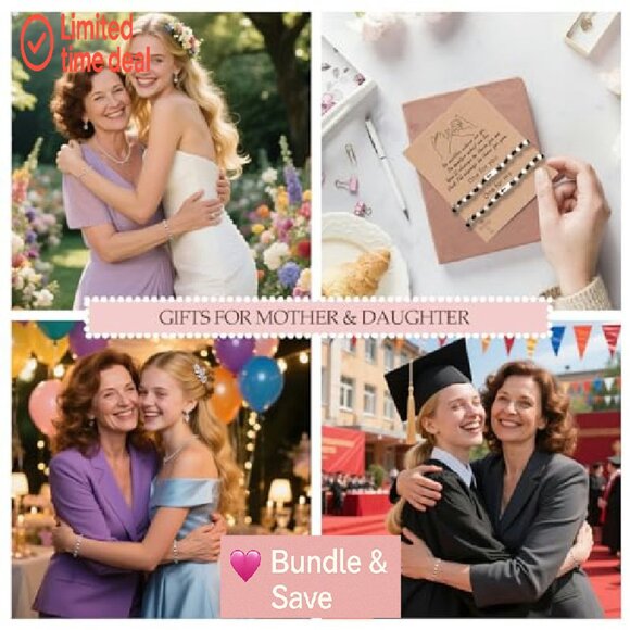 Adjustable Cross Bracelet Set, Copper & Silver Beads, Mother Daughter Gift - Picture 3 of 8